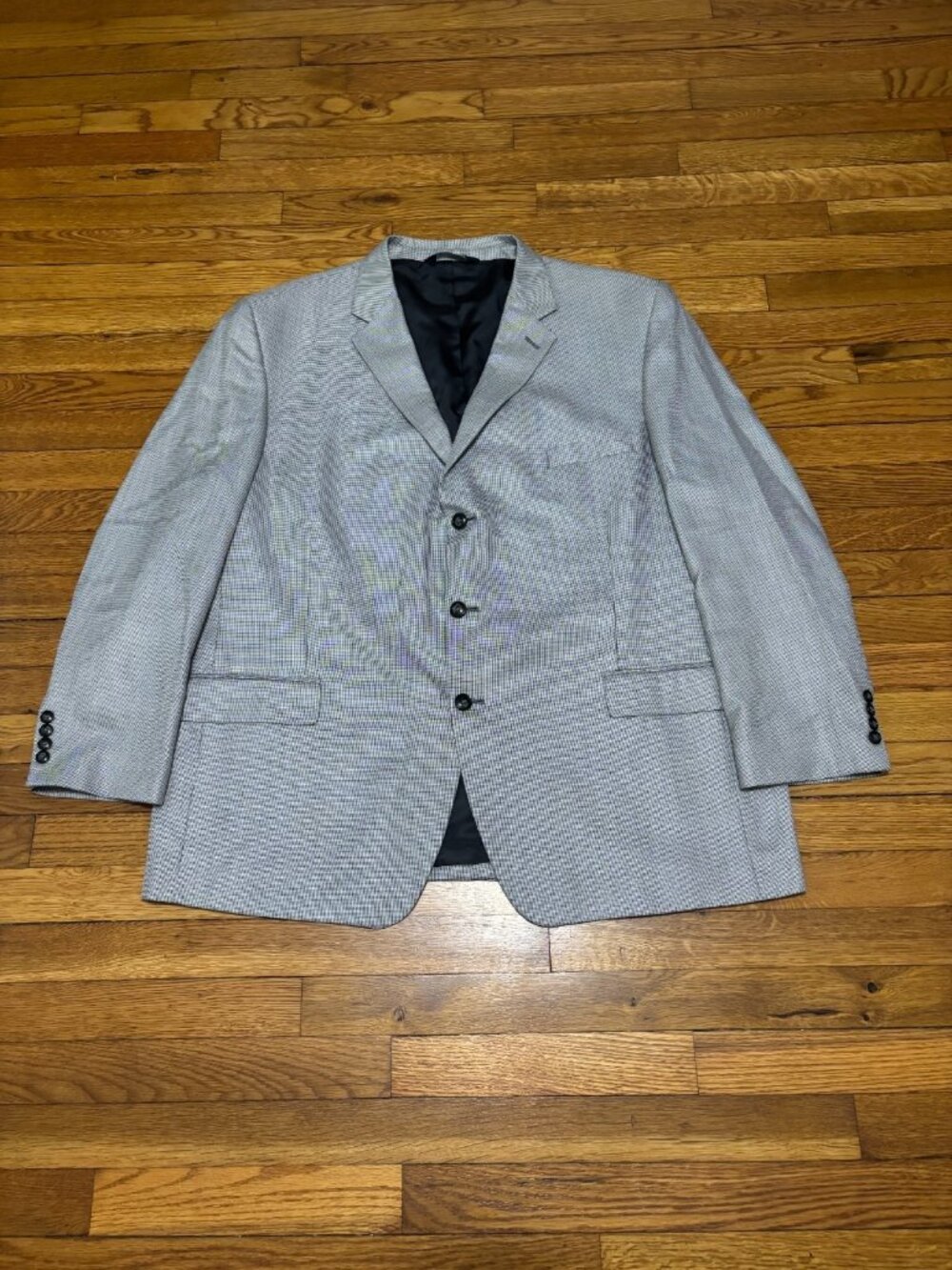 Stafford Mens Blazer Jacket Size 50R Silver Silk Wool Woven 3 Button Sport Coat